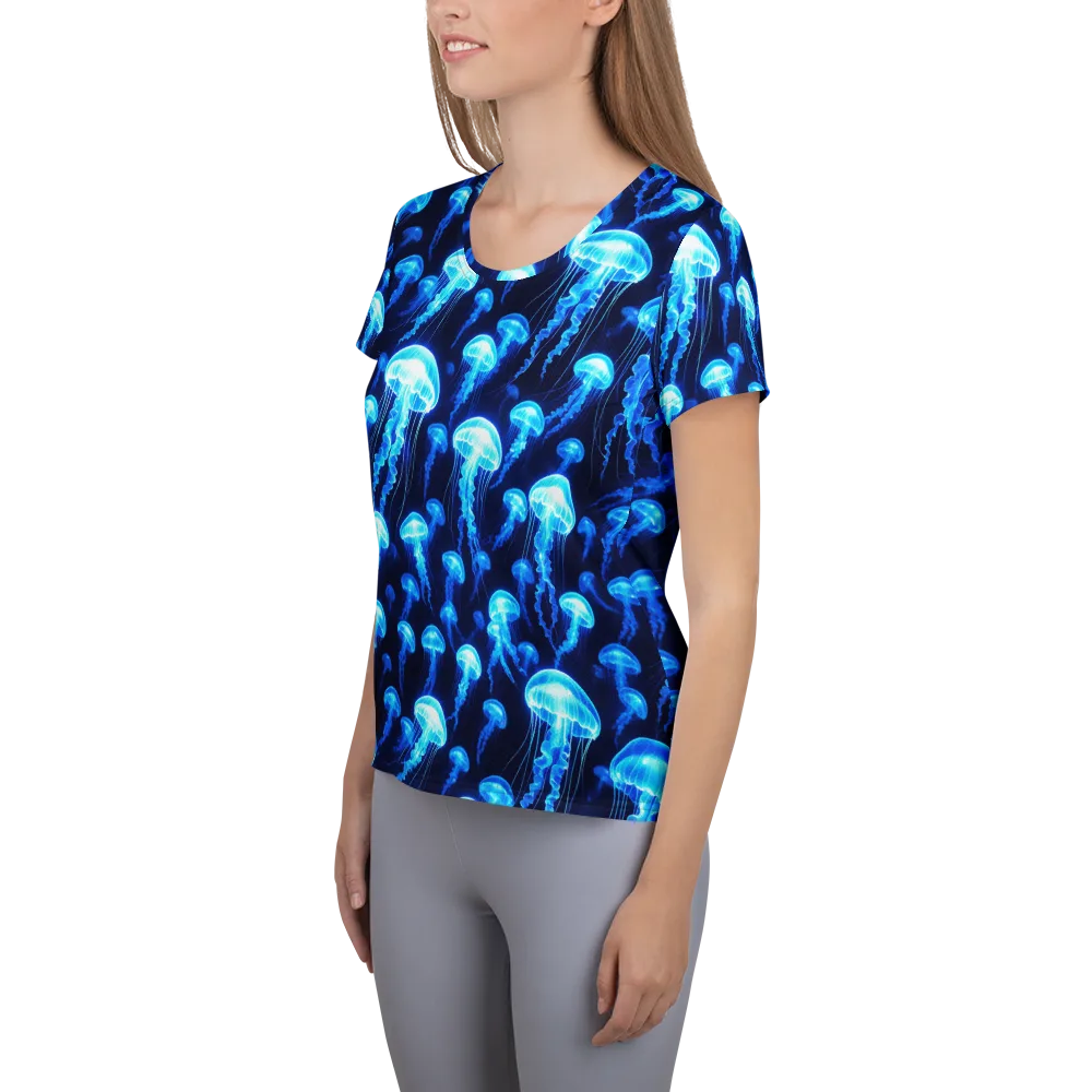 Blue Lanterns on Women's Athletic T-Shirt — Left