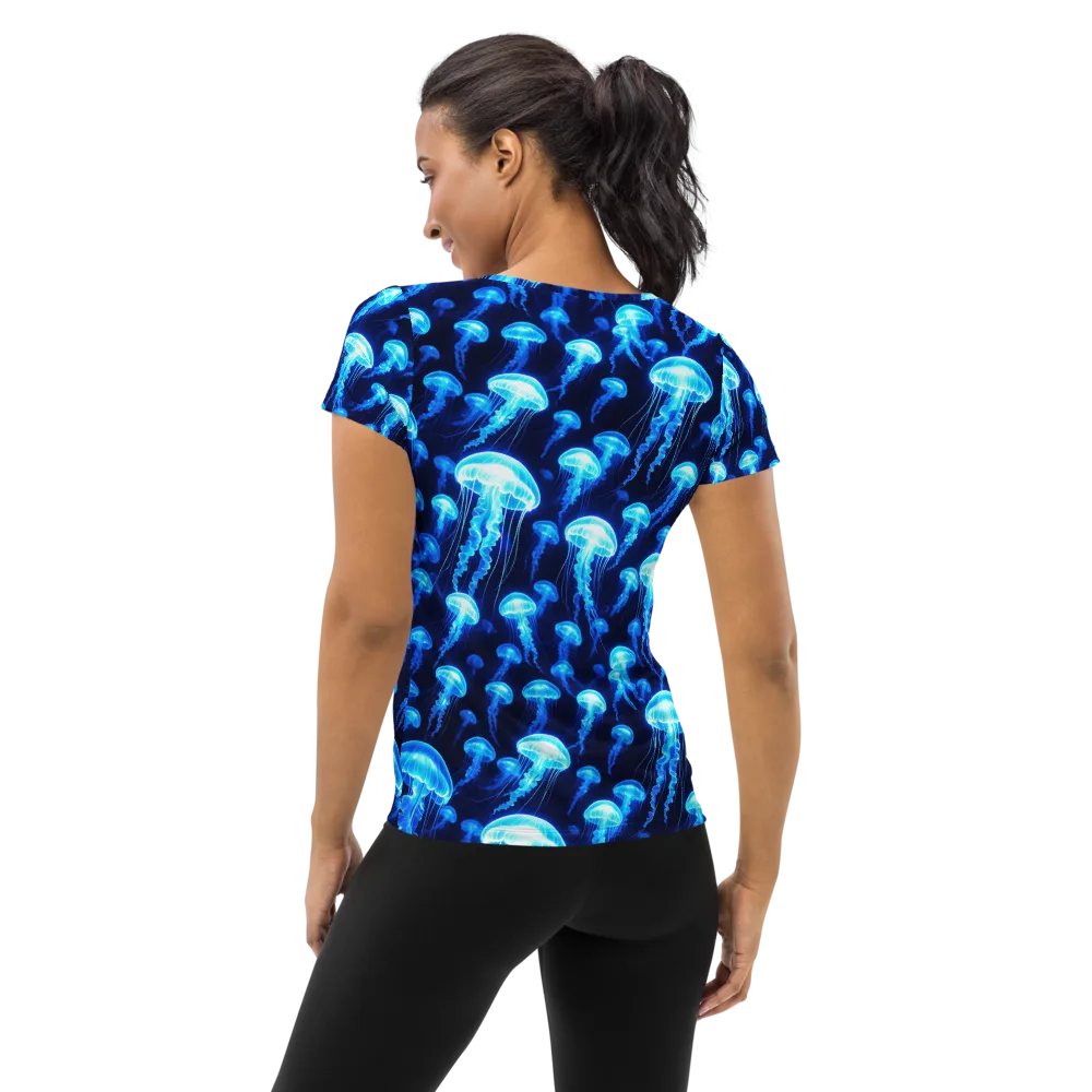 Blue Lanterns on Women's Athletic T-Shirt — Back