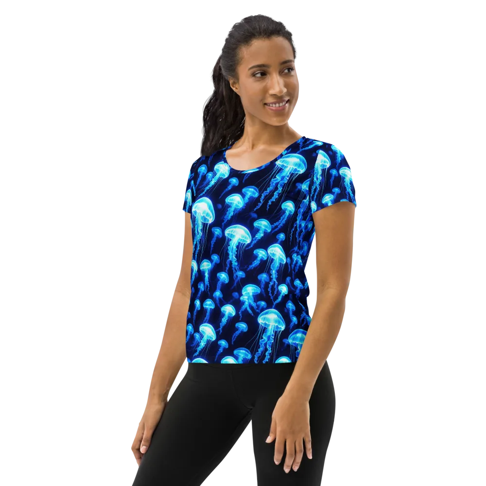Blue Lanterns on Women's Athletic T-Shirt — Left