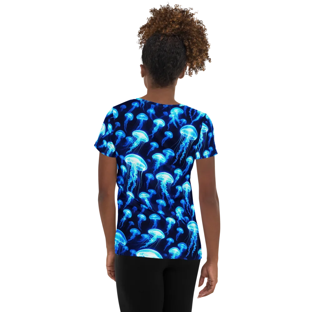 Blue Lanterns on Women's Athletic T-Shirt — Back