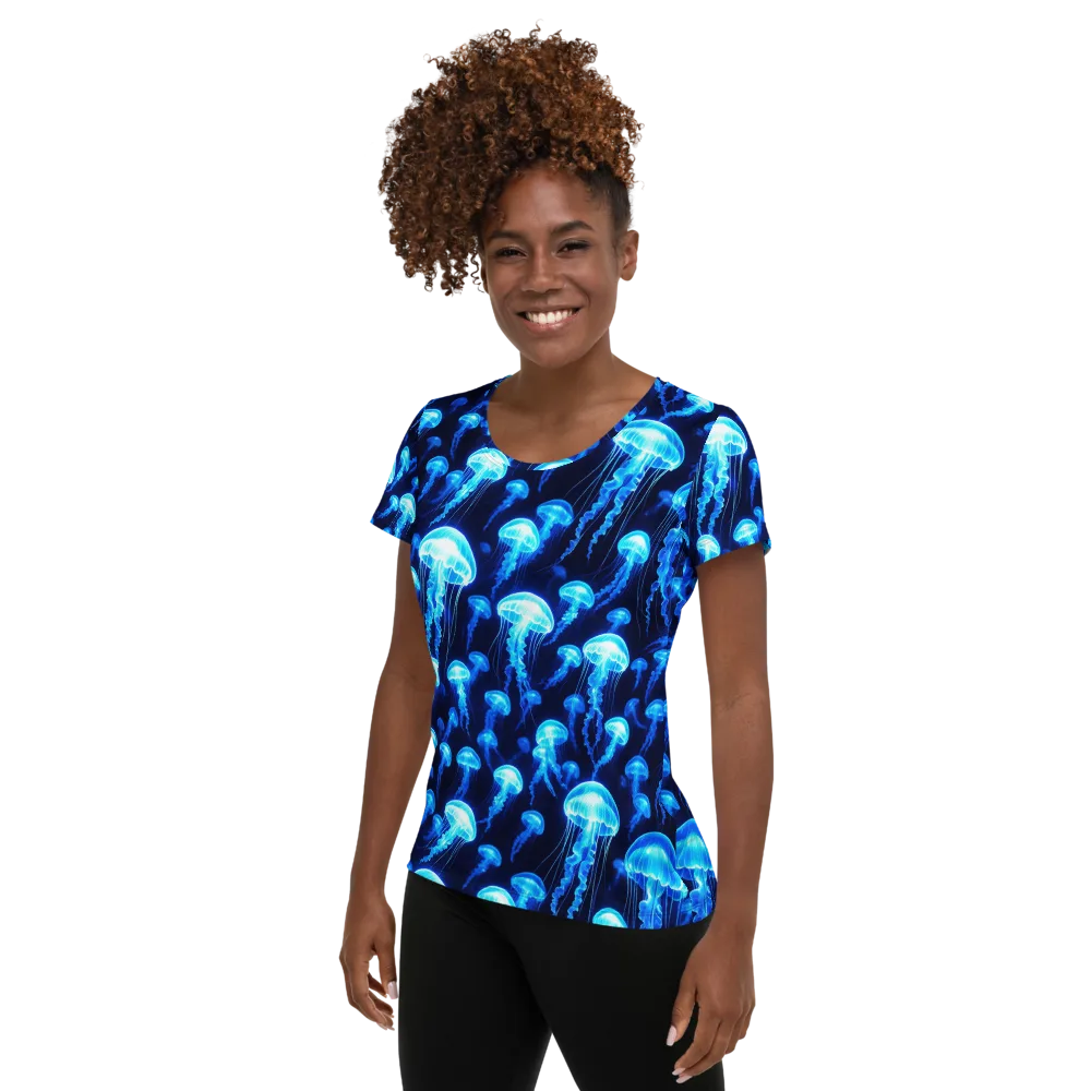 Blue Lanterns on Women's Athletic T-Shirt — Left