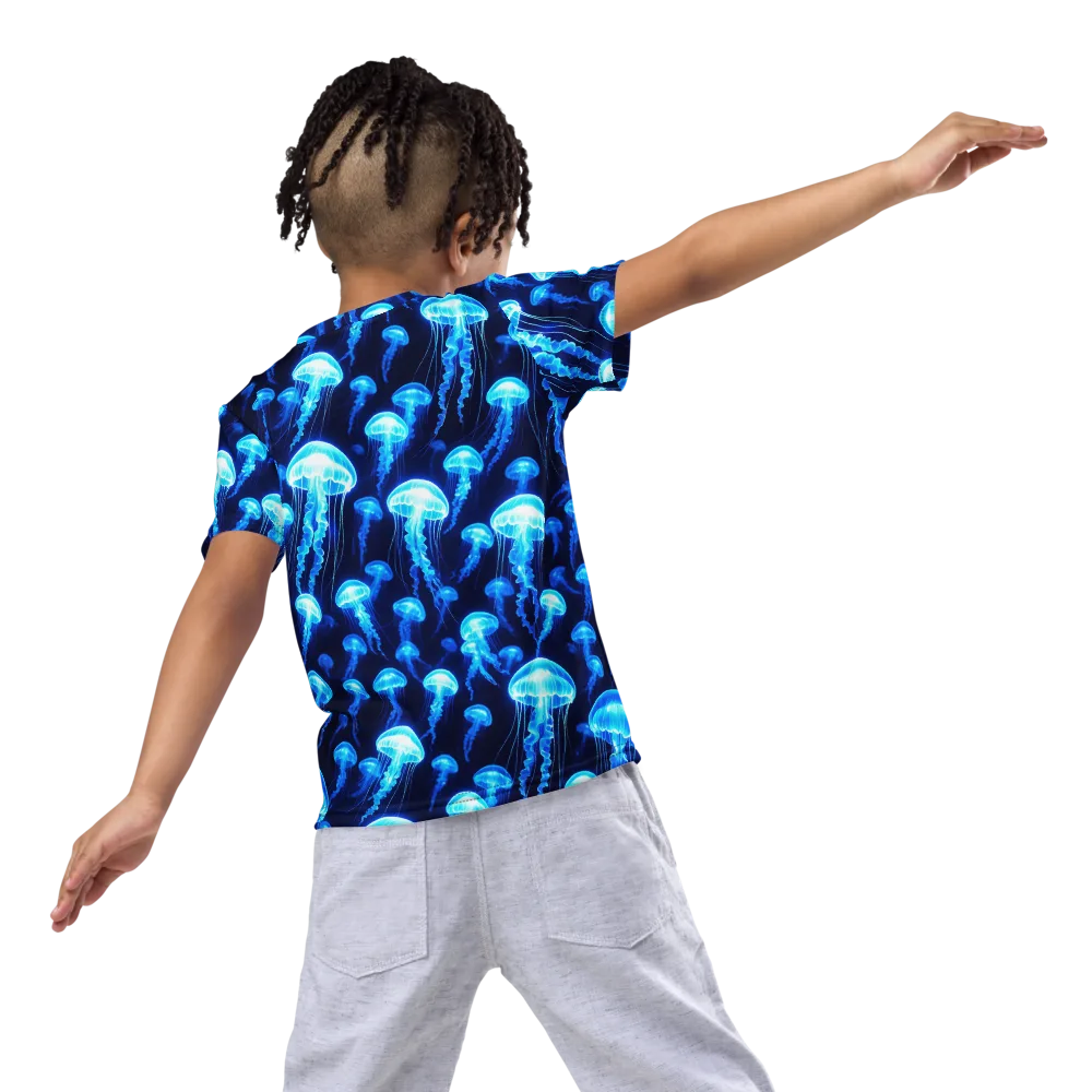 Blue Lanterns on Kids Crew Neck T-Shirt — Back