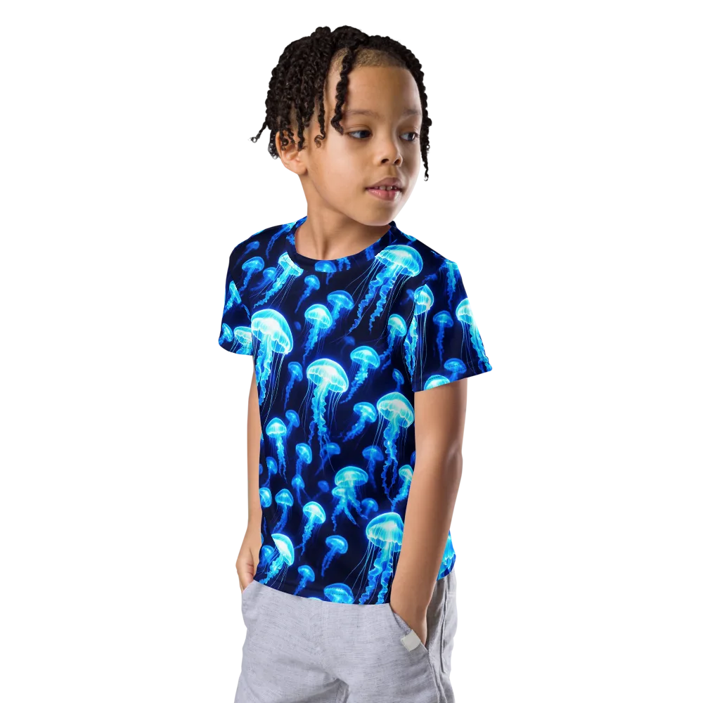 Blue Lanterns on Kids Crew Neck T-Shirt — Left Front