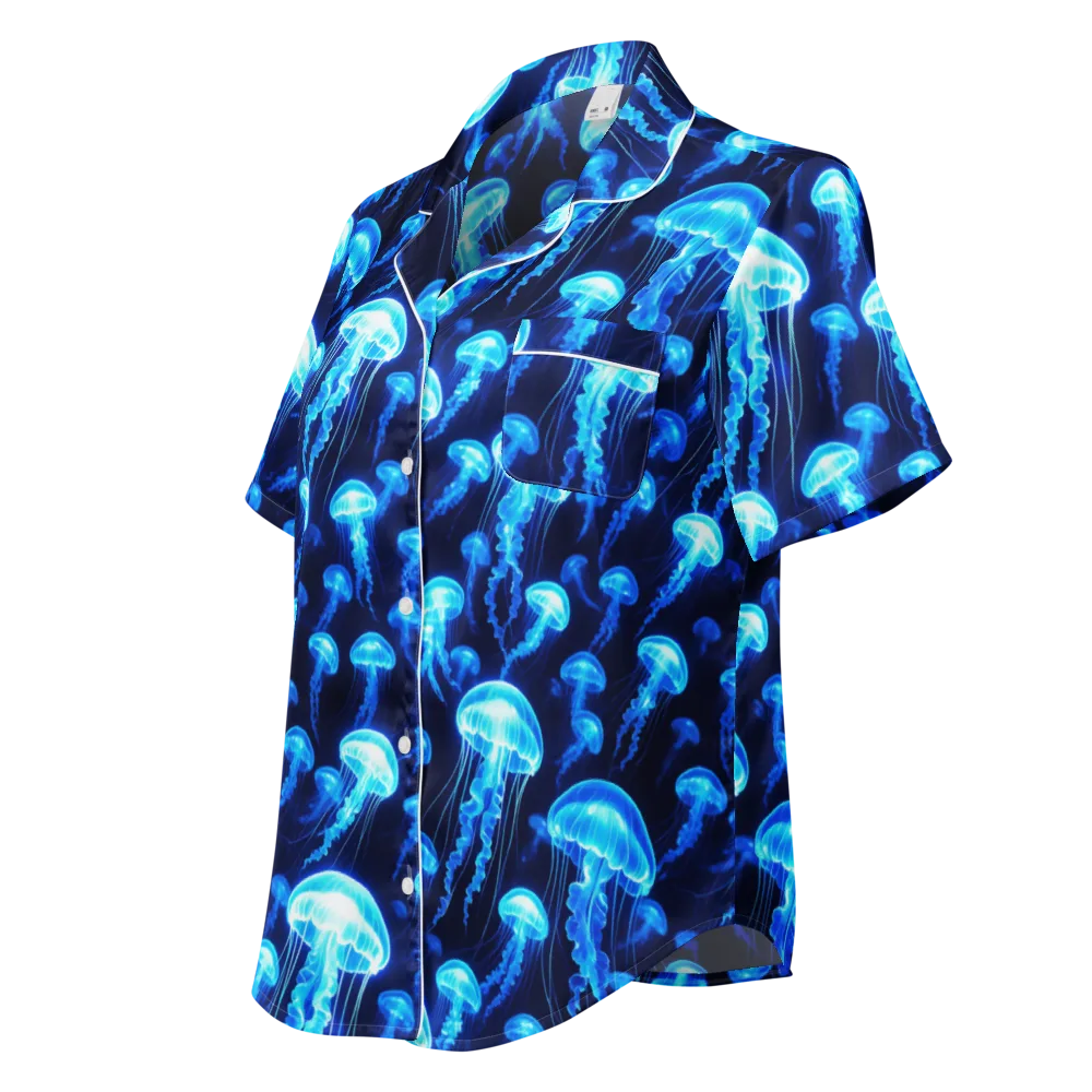 Blue Lanterns on Women's Short Sleeve Pajama Top — Left Front