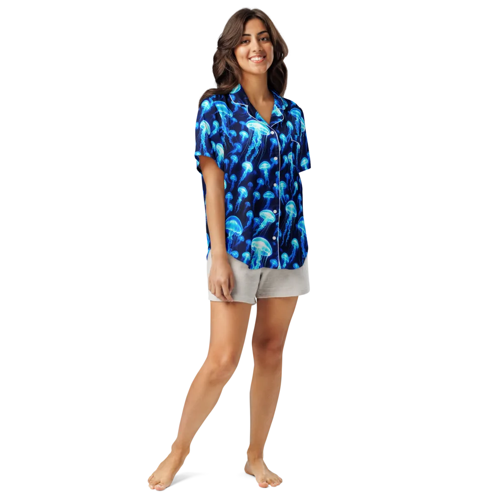 Blue Lanterns on Women's Short Sleeve Pajama Top — Front