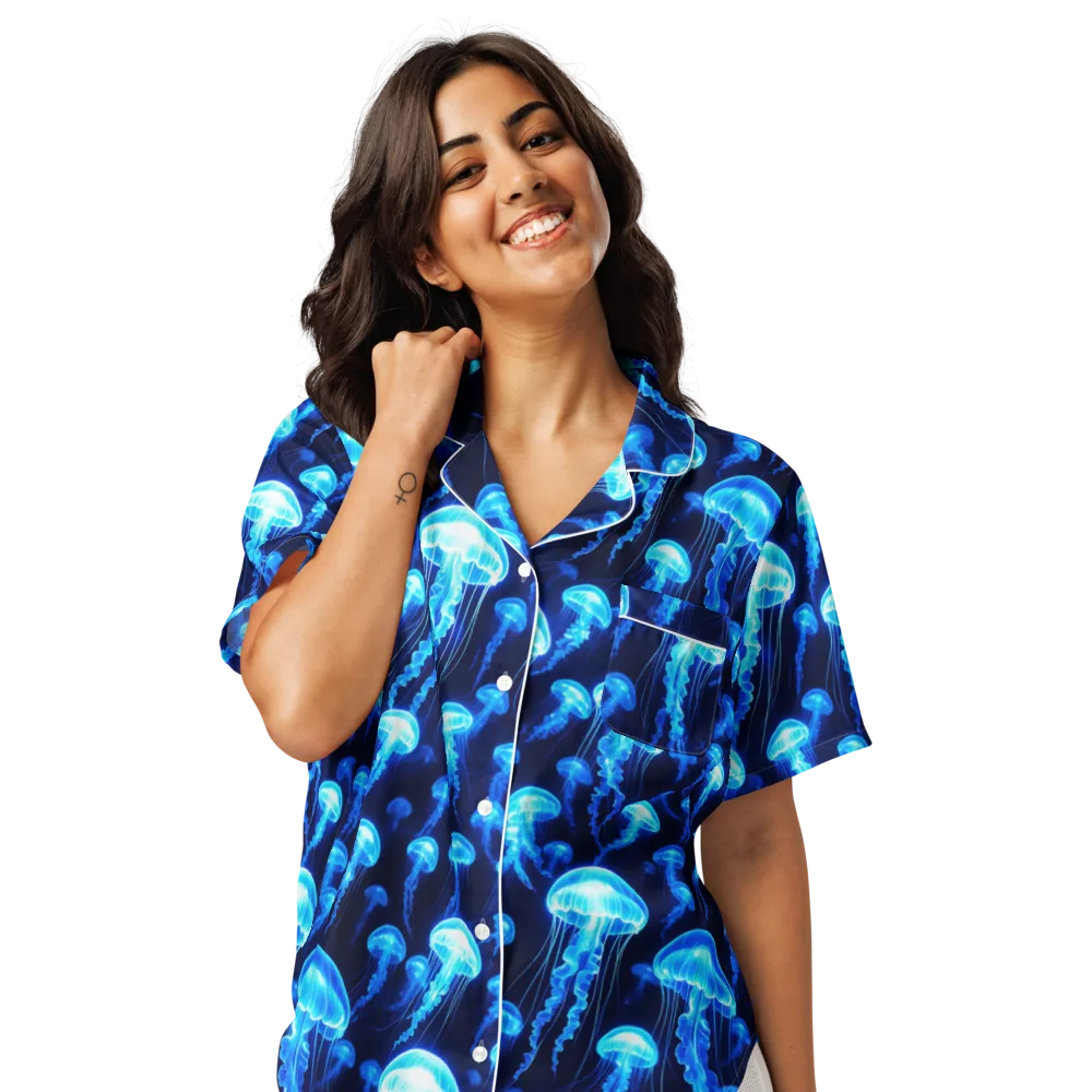 Blue Lanterns on Women's Short Sleeve Pajama Top — Front