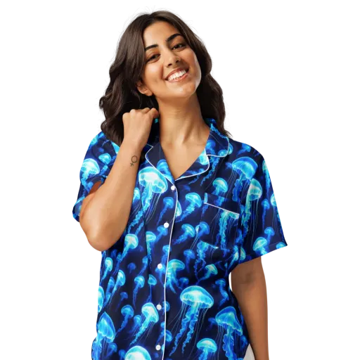 Blue Lanterns on a Women's Short Sleeve Pajama Top