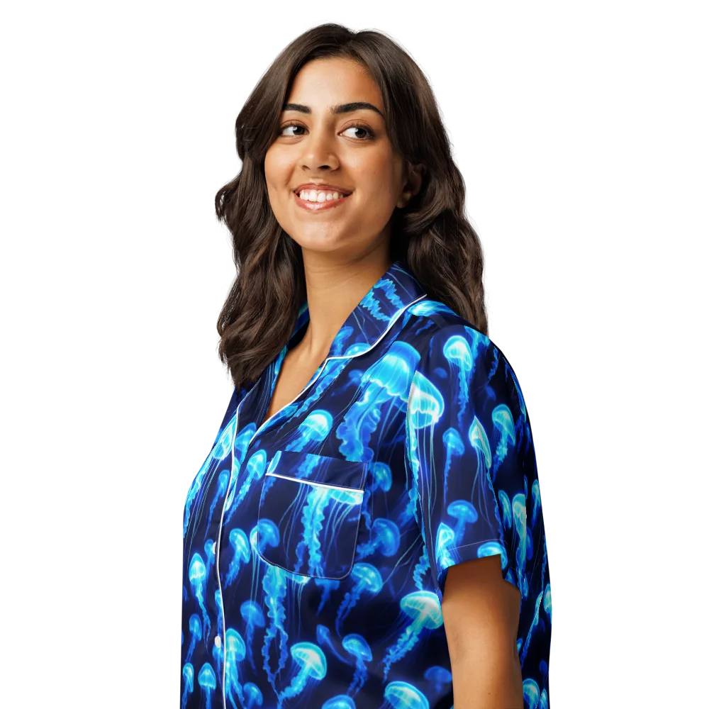 Blue Lanterns on Women's Short Sleeve Pajama Top — Left Front