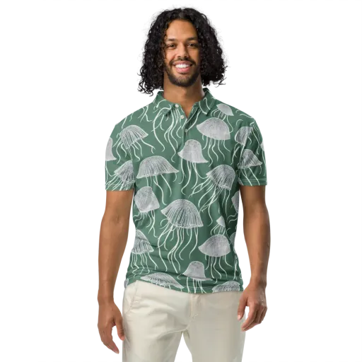 Seafoam Drift on a Men's Slim Fit Polo Shirt
