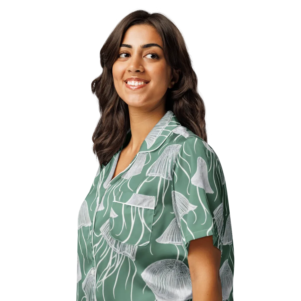 Seafoam Drift on Women's Short Sleeve Pajama Top — Left Front