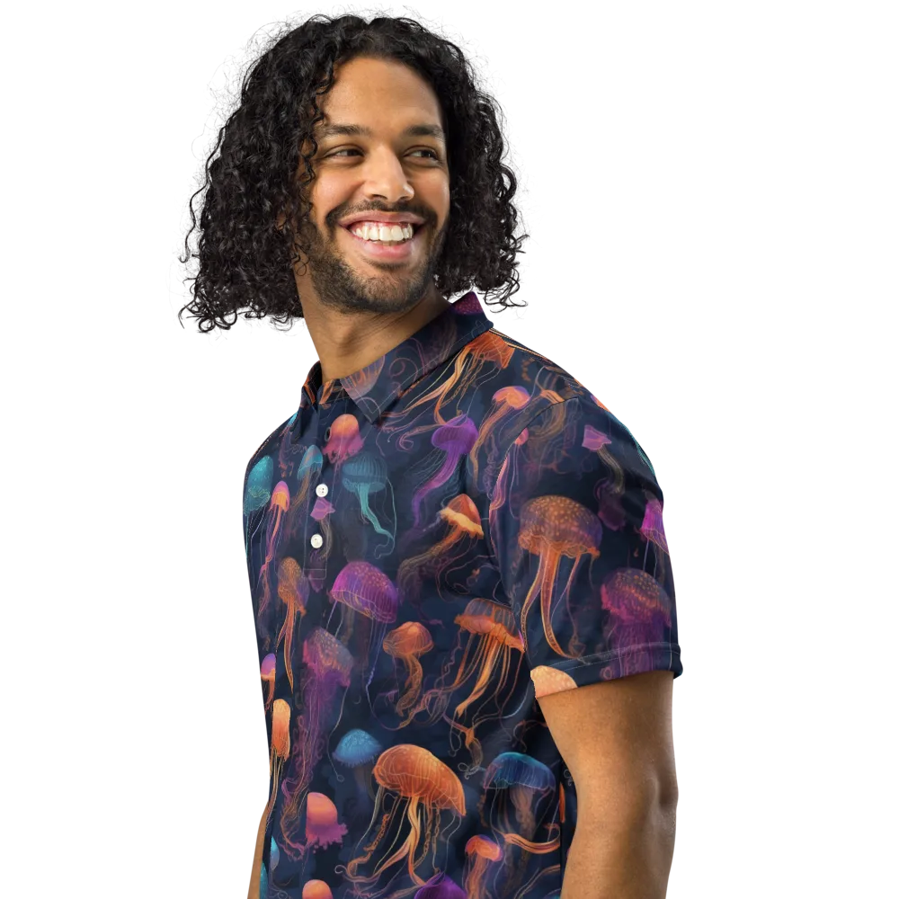 Neon Jelly Garden on Men's Slim Fit Polo Shirt — Left Front