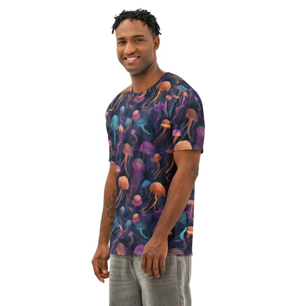 Neon Jelly Garden on Men's Cotton Crew Neck T-Shirt — Left Front
