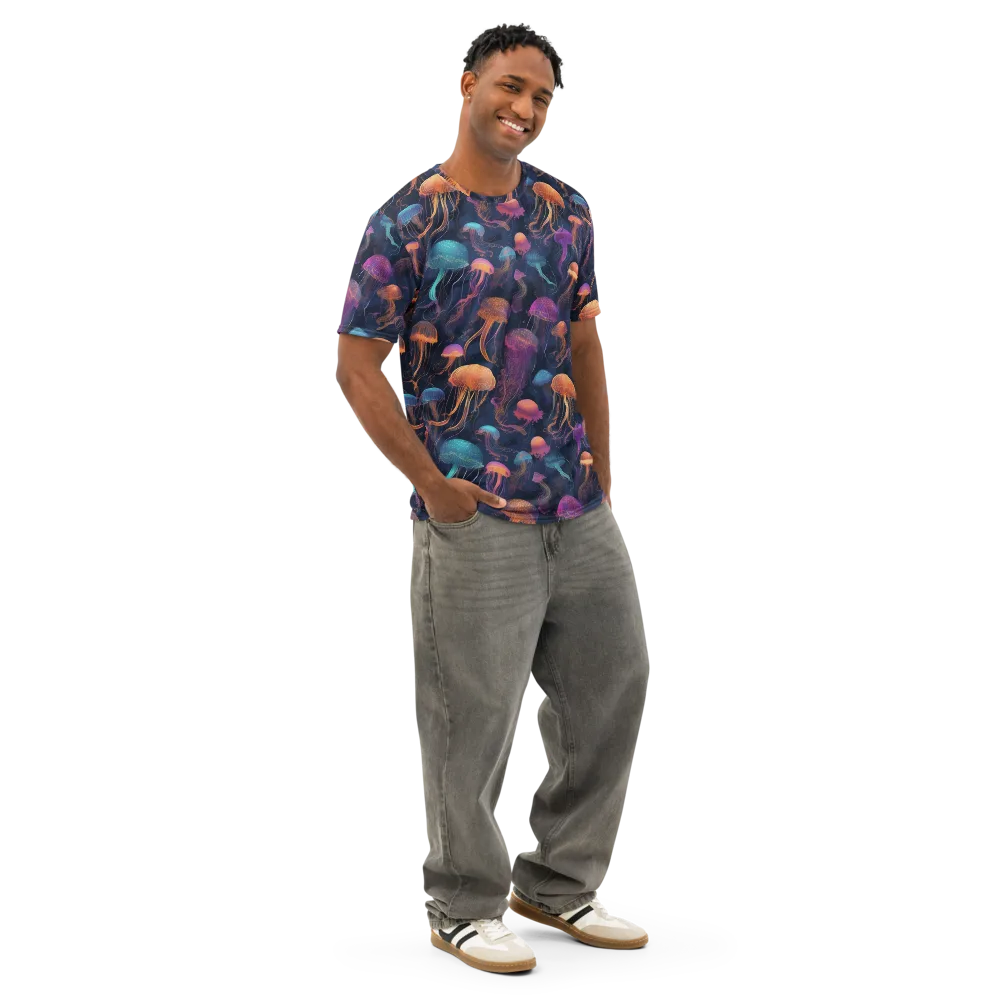 Neon Jelly Garden on Men's Cotton Crew Neck T-Shirt — Right Front
