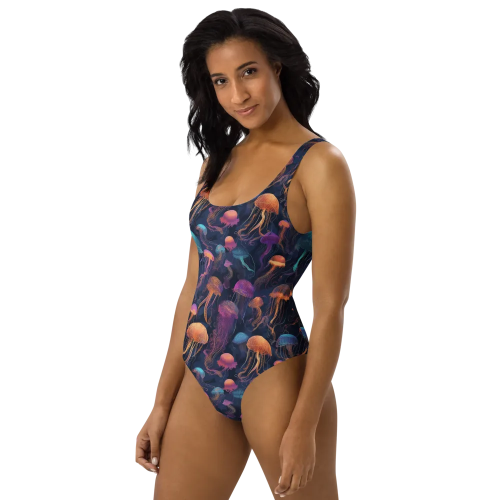 Neon Jelly Garden on One-Piece Swimsuit — Left