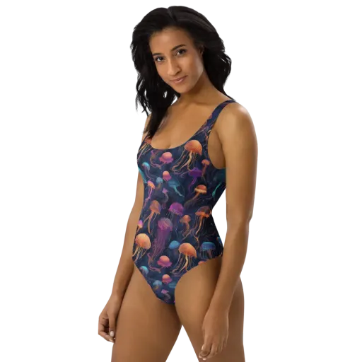 Neon Jelly Garden on a One-Piece Swimsuit