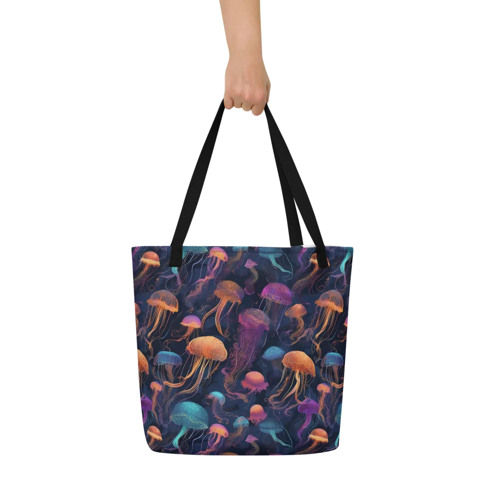 Neon Jelly Garden on Large Tote Bag W/ Pocket — Front