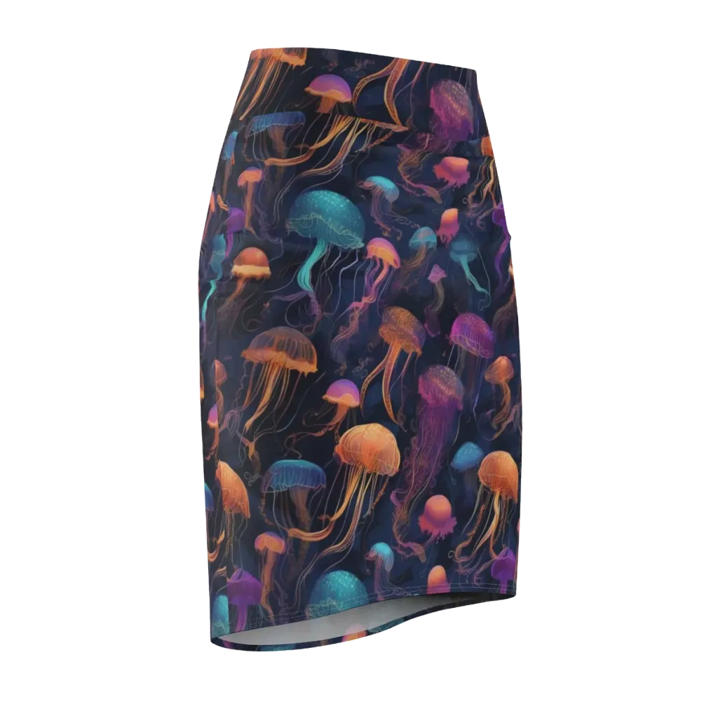 Neon Jelly Garden on Pencil Skirt — Front Side
