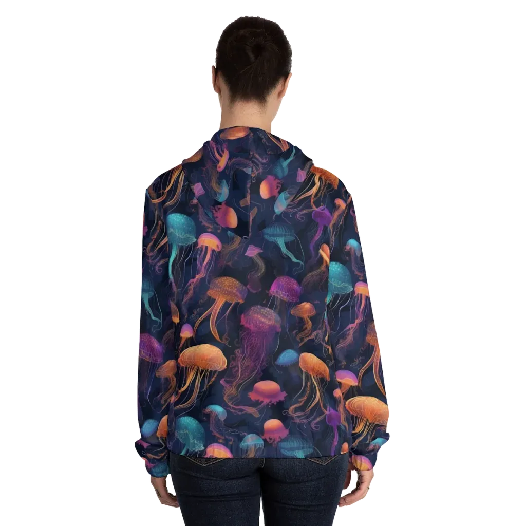 Neon Jelly Garden on Women's Full-Zip Hoodie — Back On Person