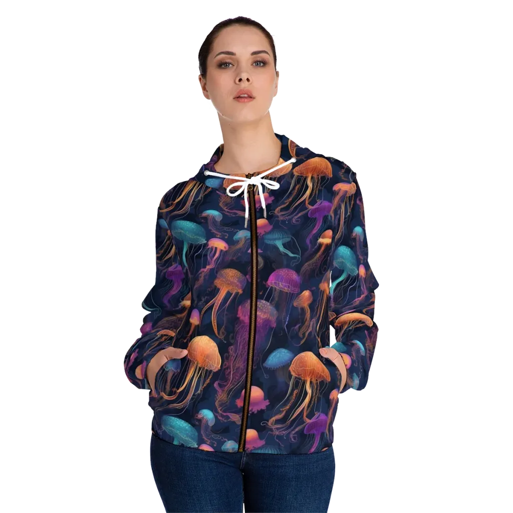 Neon Jelly Garden on Women's Full-Zip Hoodie — Front On Person