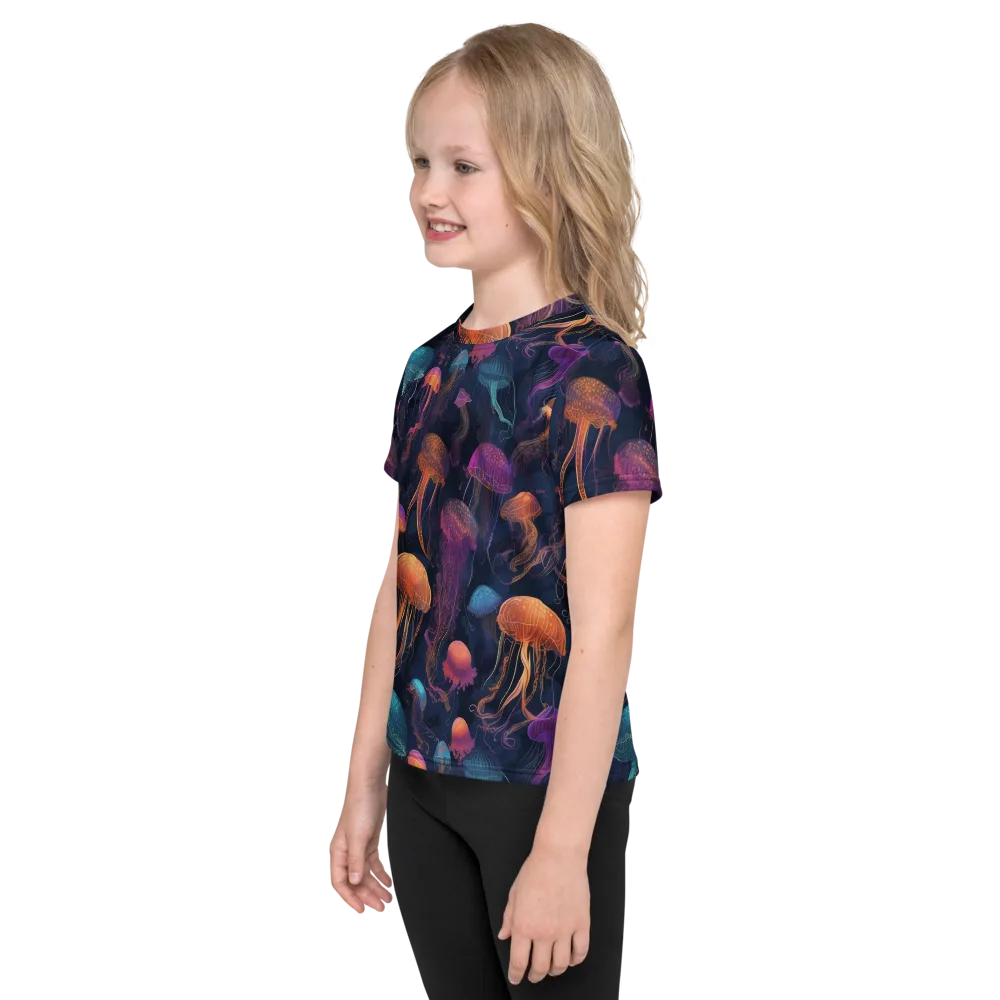 Neon Jelly Garden on Kids Crew Neck T-Shirt — Left