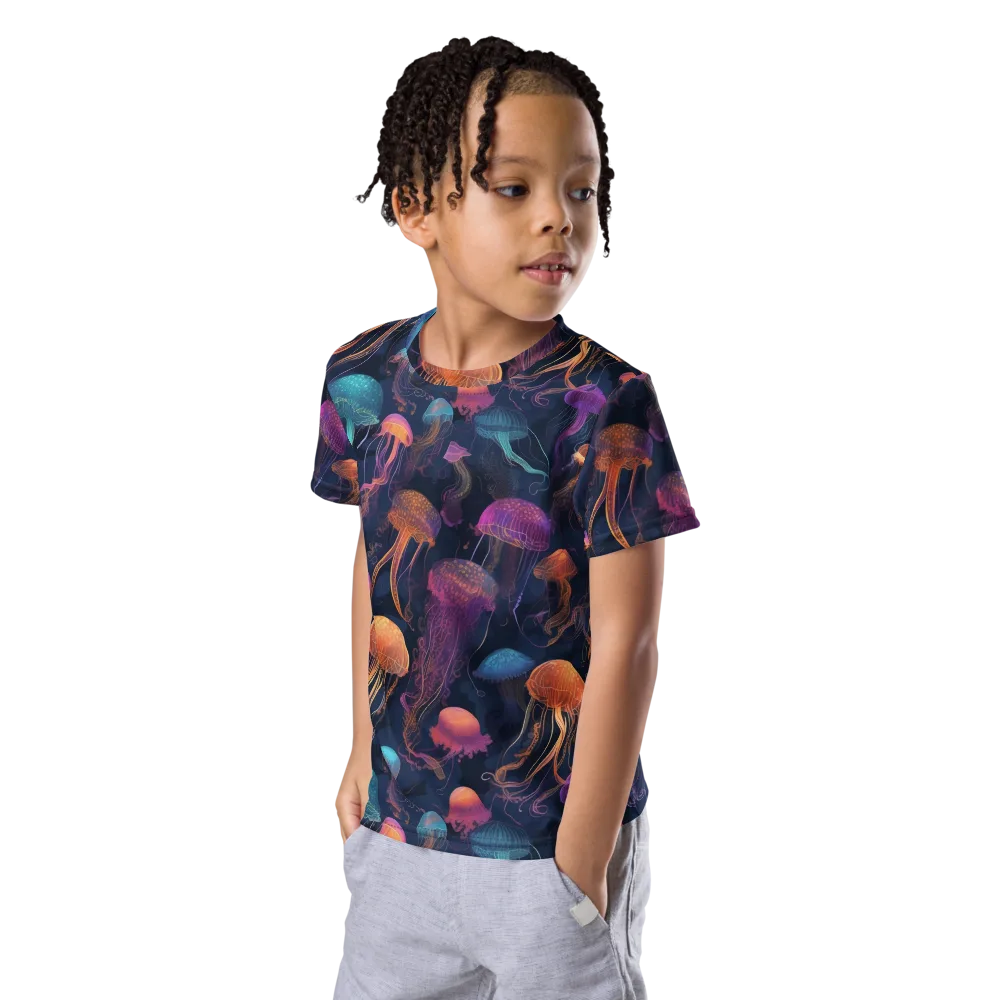 Neon Jelly Garden on Kids Crew Neck T-Shirt — Left Front