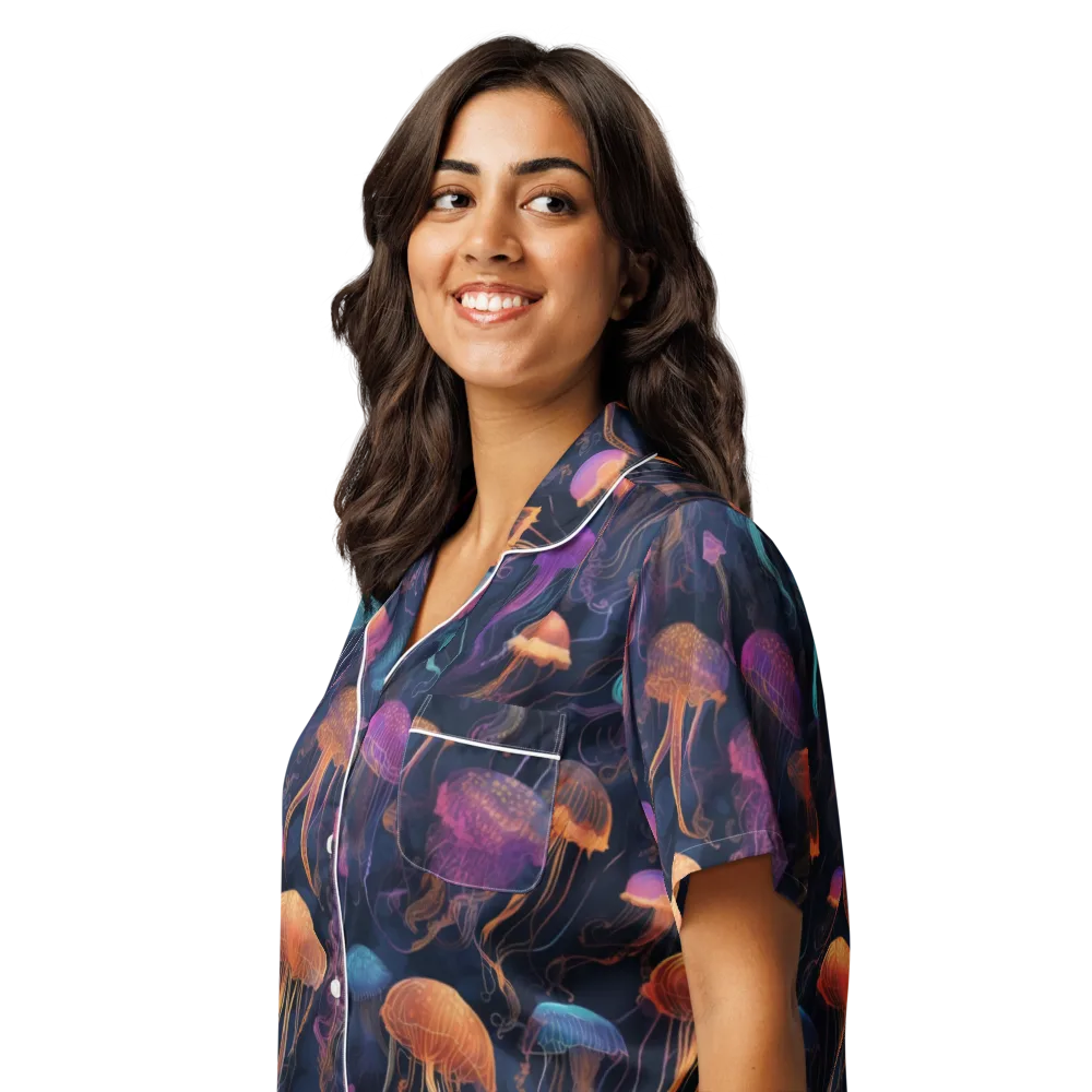 Neon Jelly Garden on Women's Short Sleeve Pajama Top — Left Front