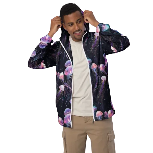 Luminous Drift on a Men's Windbreaker