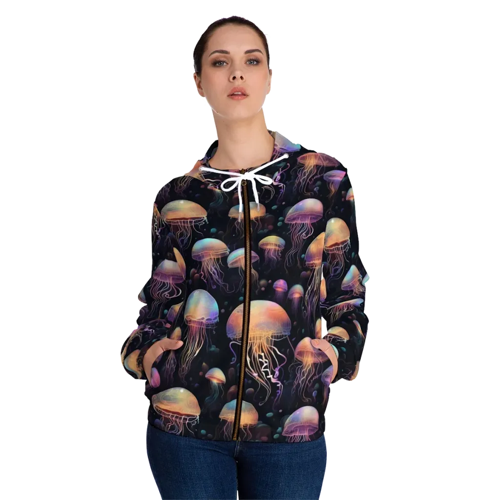 Neon Jelly Reverie on Women's Full-Zip Hoodie — Front On Person