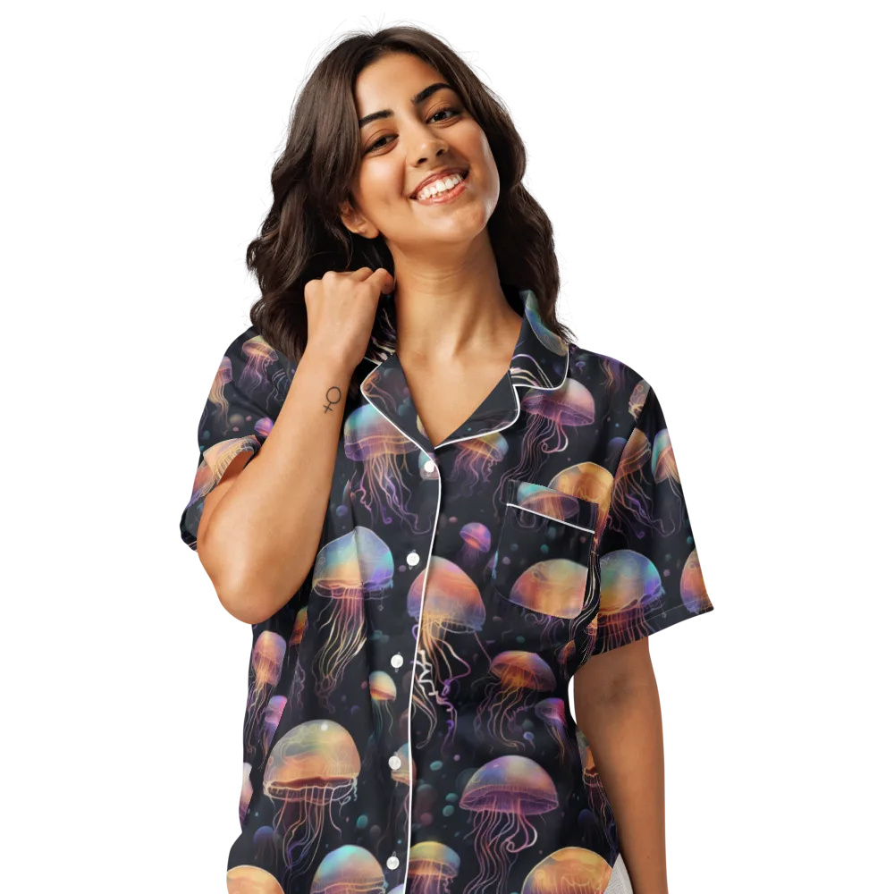 Neon Jelly Reverie on Women's Short Sleeve Pajama Top — Front