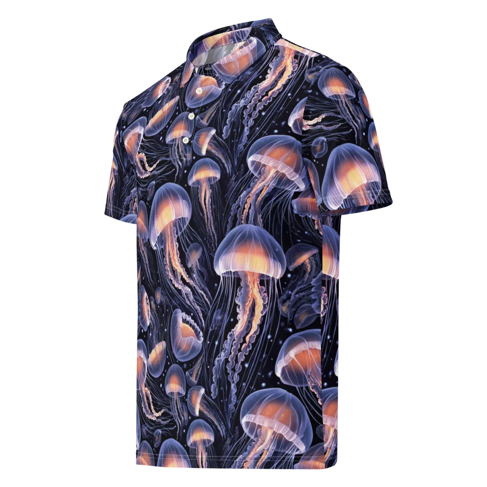 Bioluminescent Ballet on Men's Slim Fit Polo Shirt — Left Front