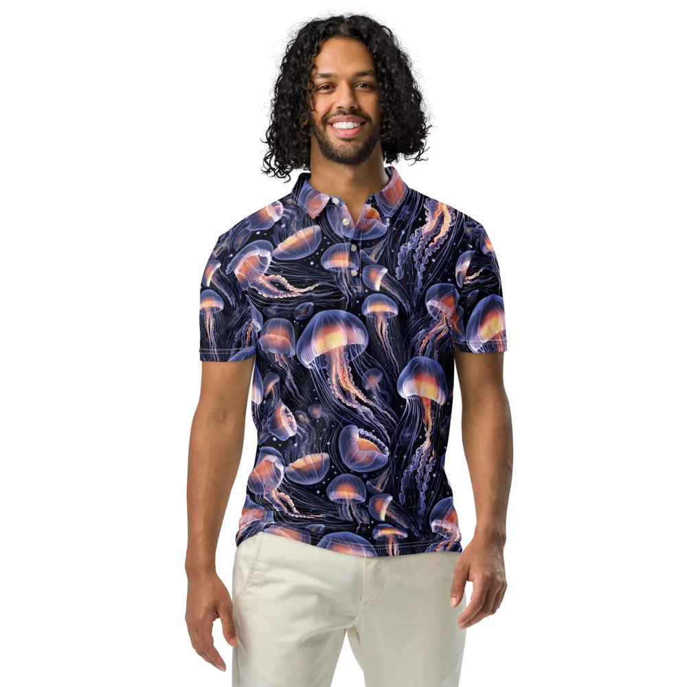 Bioluminescent Ballet on Men's Slim Fit Polo Shirt — Front