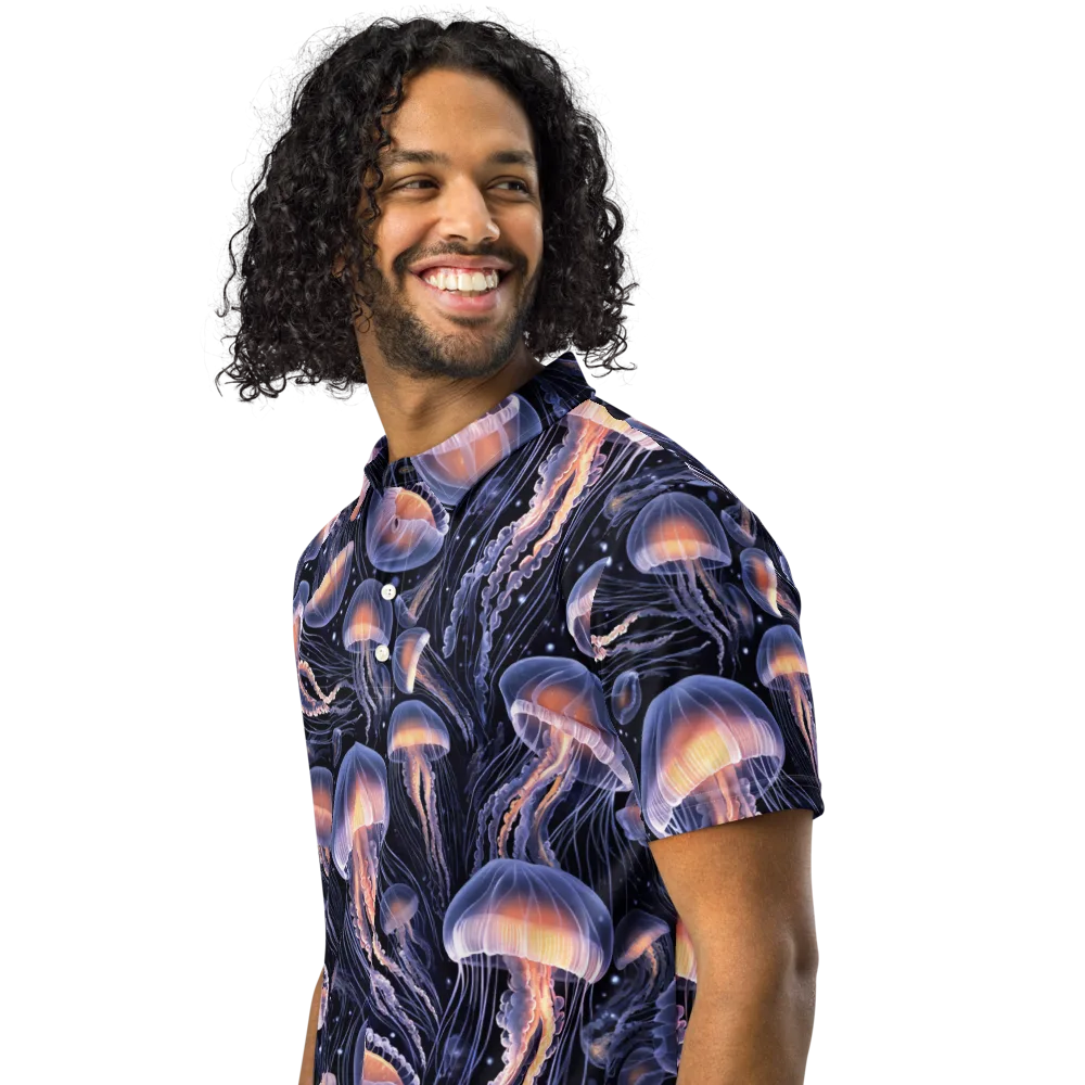 Bioluminescent Ballet on Men's Slim Fit Polo Shirt — Left Front