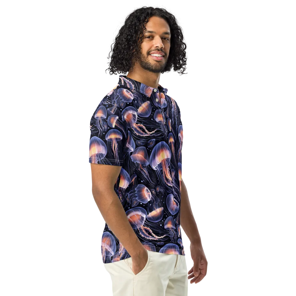 Bioluminescent Ballet on Men's Slim Fit Polo Shirt — Right Front