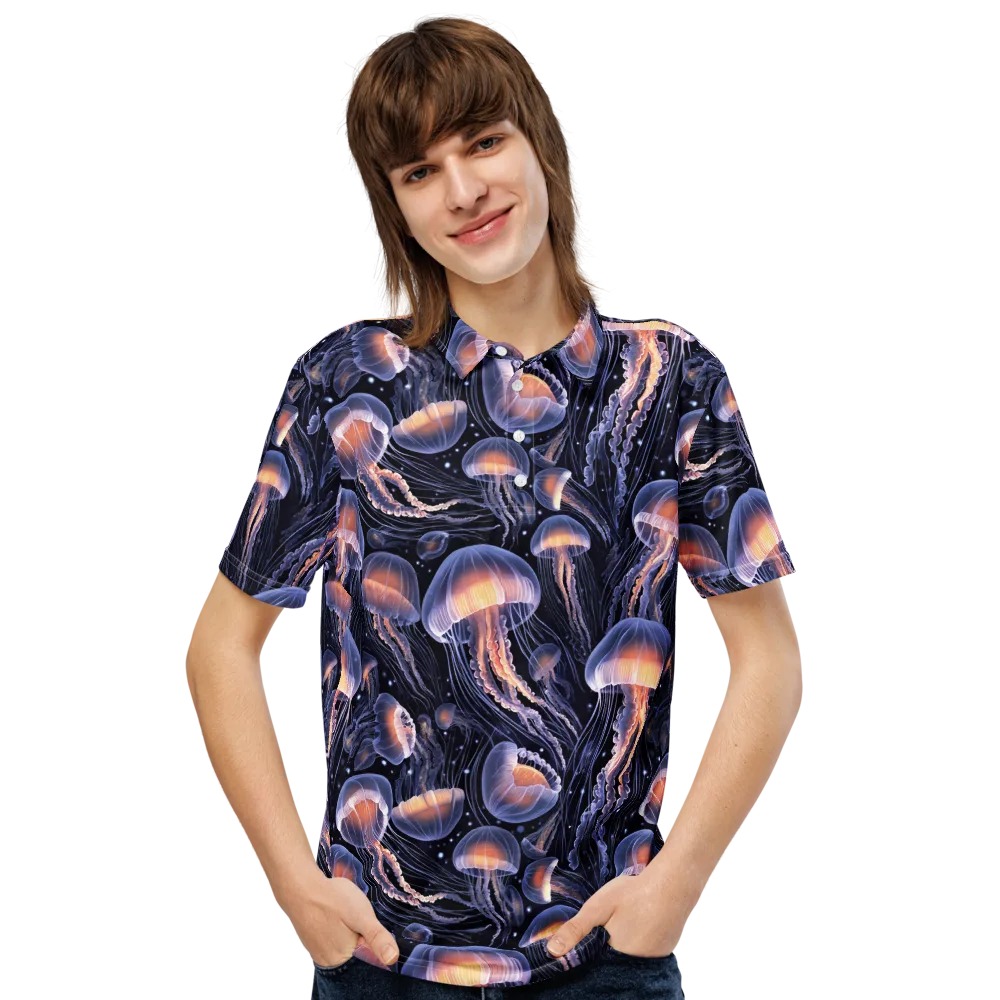 Bioluminescent Ballet on Men's Slim Fit Polo Shirt — Front