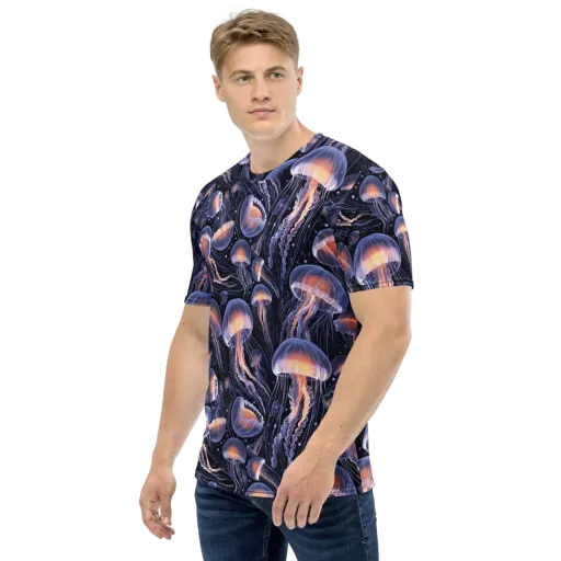 Bioluminescent Ballet on a Men's Crew Neck T-Shirt