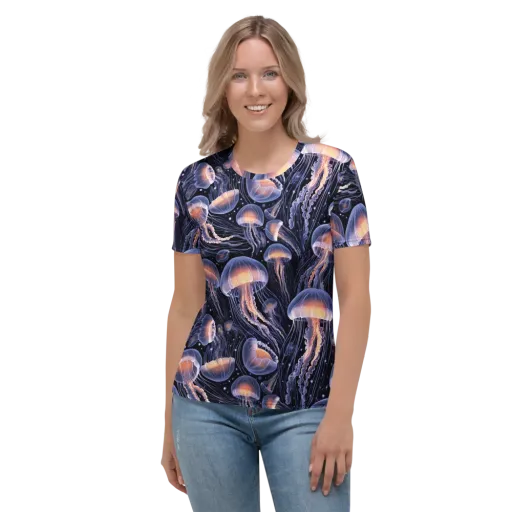 Bioluminescent Ballet on a Women's Crew Neck T-Shirt