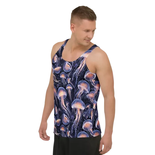 Bioluminescent Ballet on a Men's Tank Top
