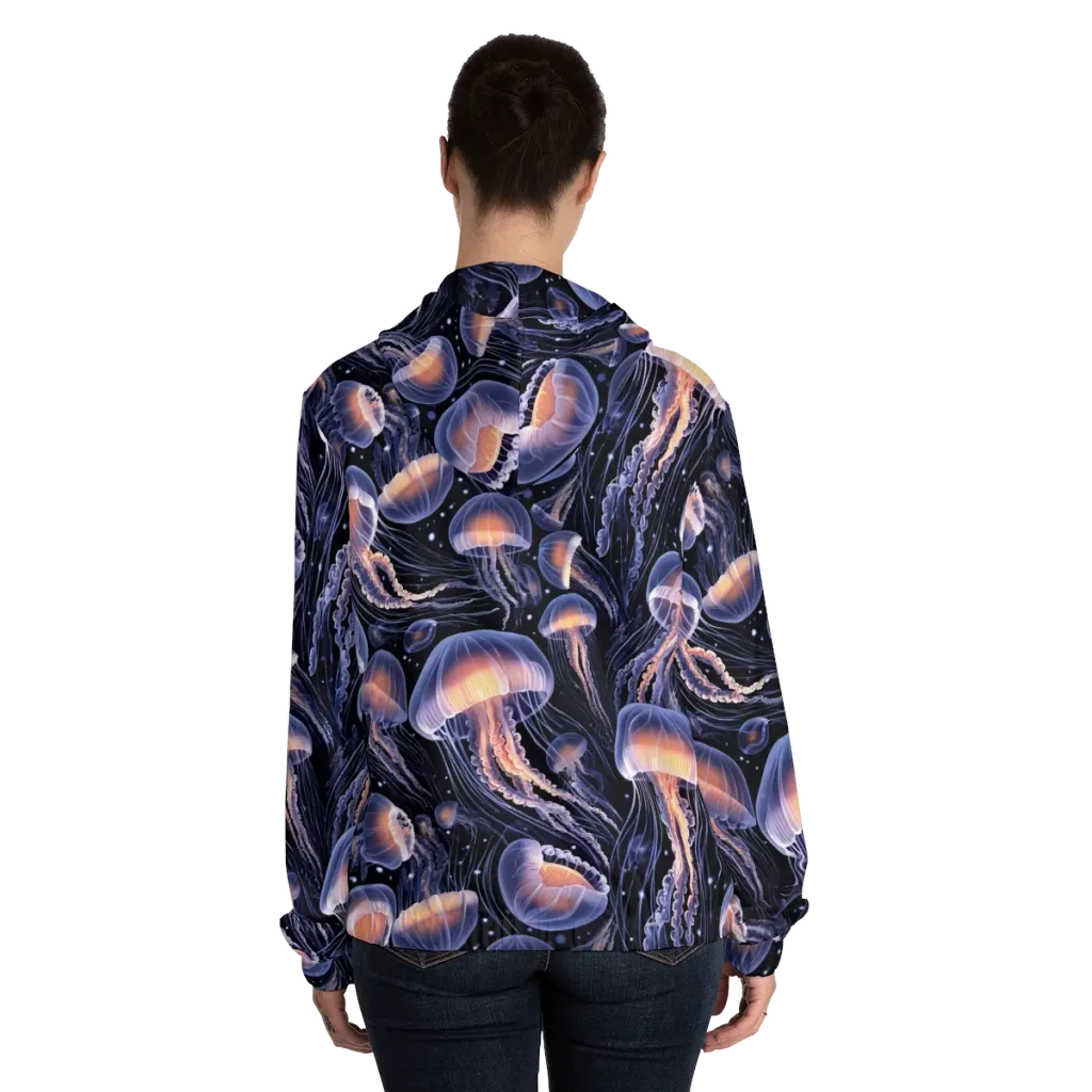 Bioluminescent Ballet on Women's Full-Zip Hoodie — Back On Person
