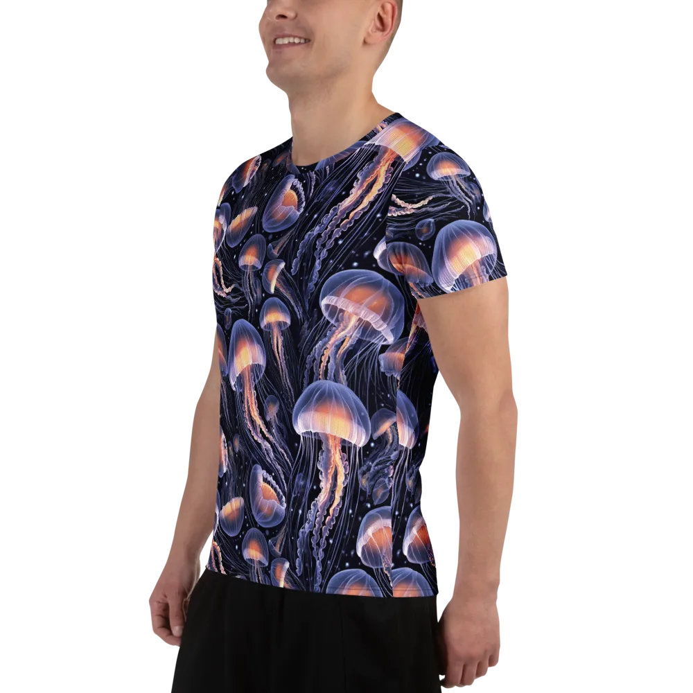 Bioluminescent Ballet on Men's Athletic T-Shirt — Left