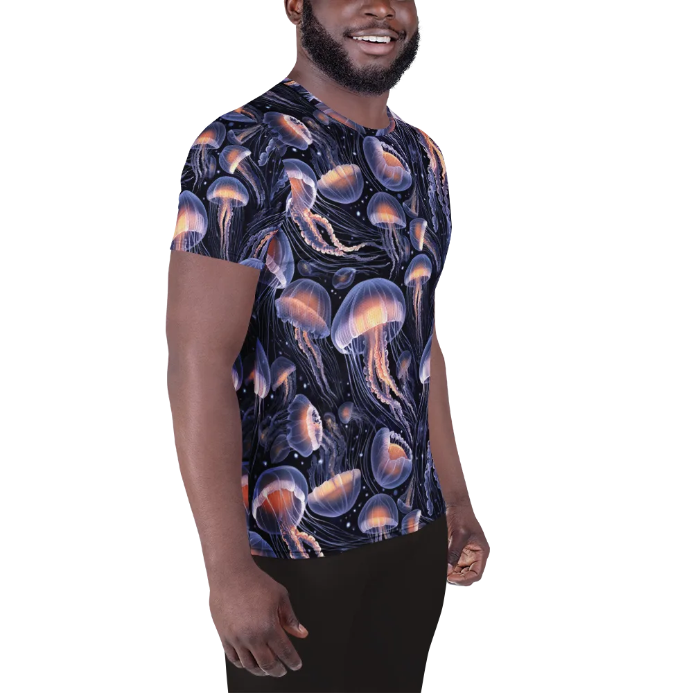 Bioluminescent Ballet on Men's Athletic T-Shirt — Right