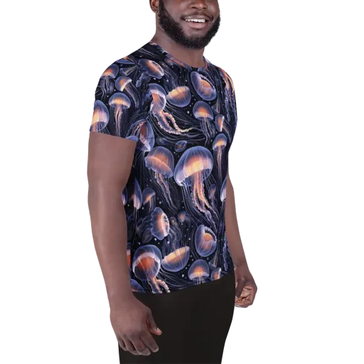 Bioluminescent Ballet on a Men's Athletic T-Shirt