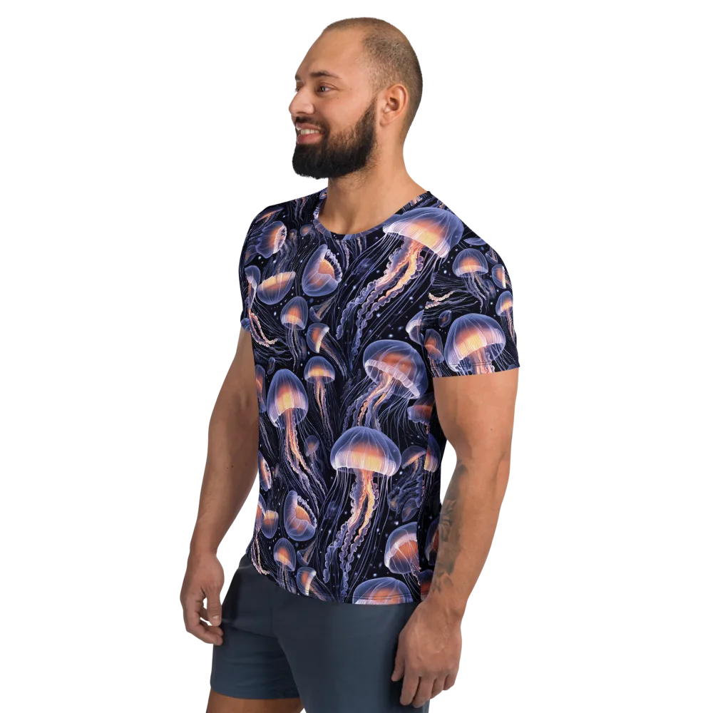 Bioluminescent Ballet on Men's Athletic T-Shirt — Left