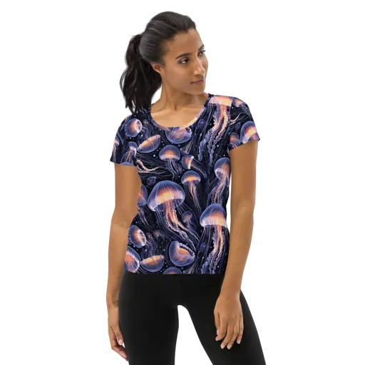 Bioluminescent Ballet on a Women's Athletic T-Shirt
