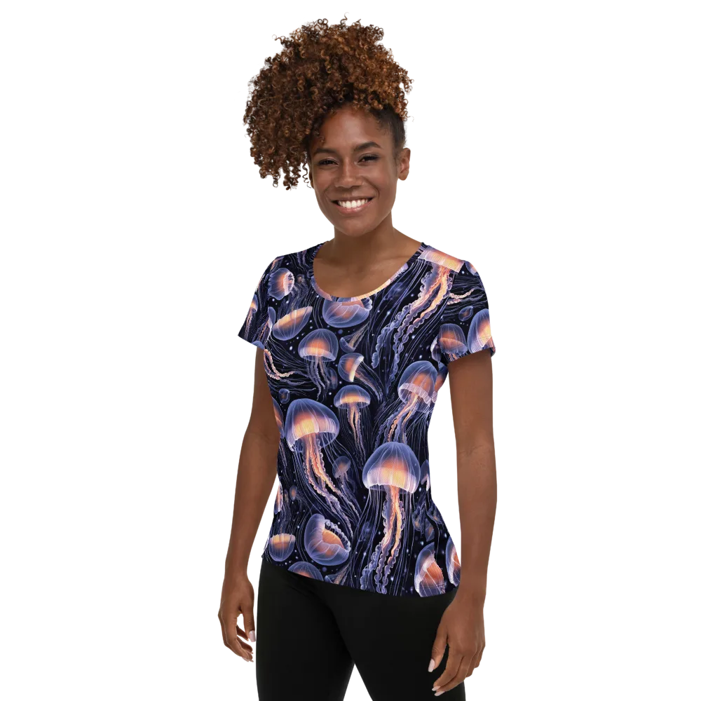 Bioluminescent Ballet on Women's Athletic T-Shirt — Left