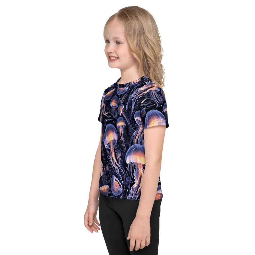 Bioluminescent Ballet on Kids Crew Neck T-Shirt — Left