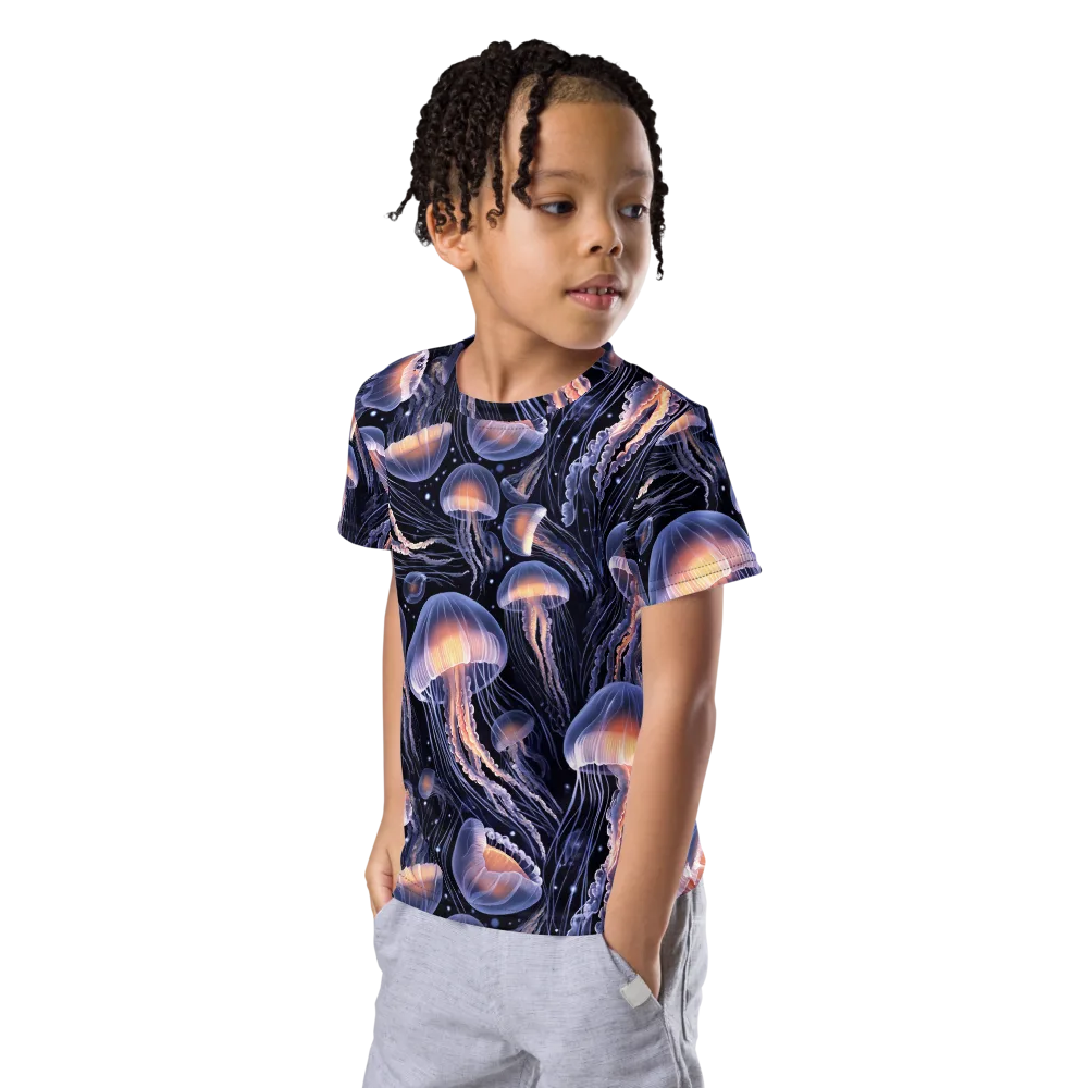 Bioluminescent Ballet on Kids Crew Neck T-Shirt — Left Front