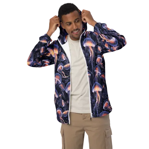 Bioluminescent Ballet on a Men's Windbreaker