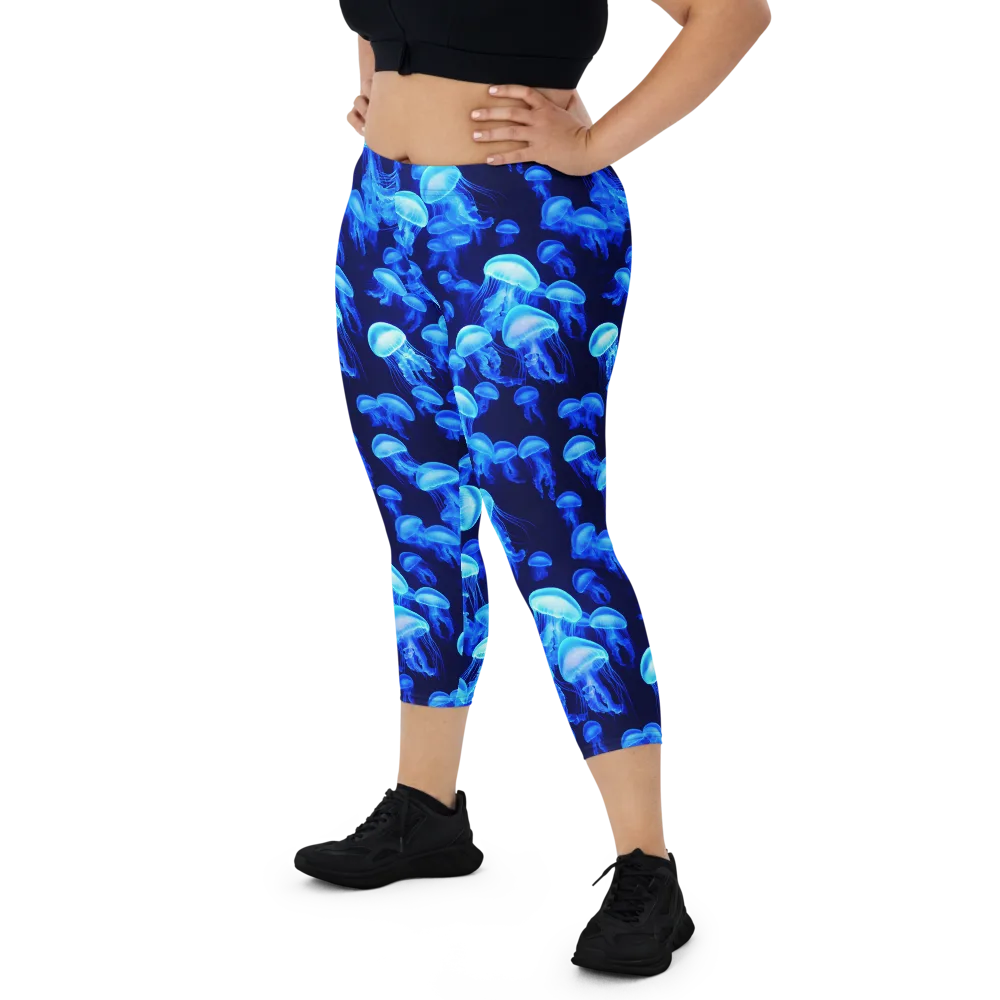 Azure Bloom on Capri Leggings — Front