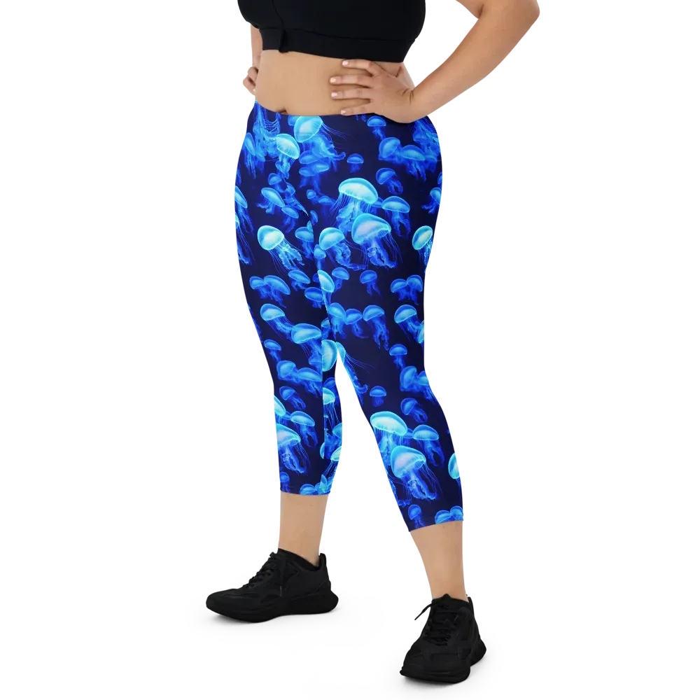 Azure Bloom on Capri Leggings — Front