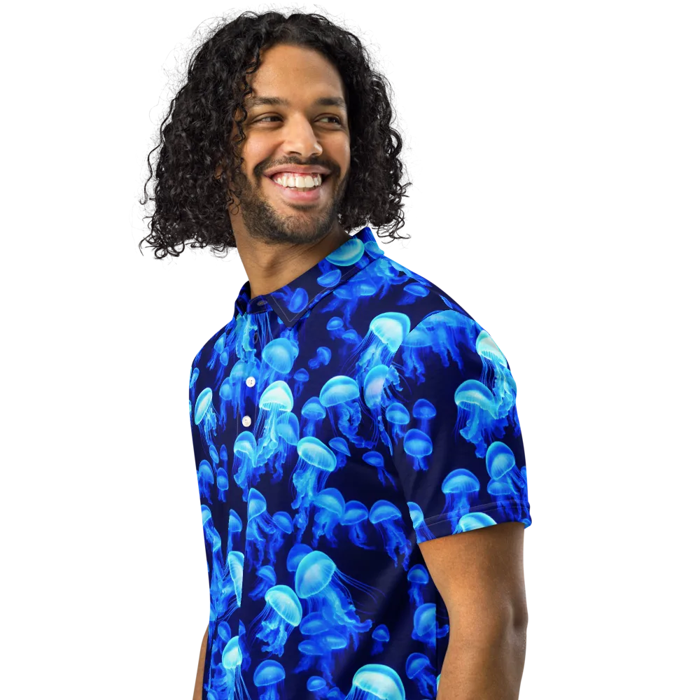Azure Bloom on Men's Slim Fit Polo Shirt — Left Front